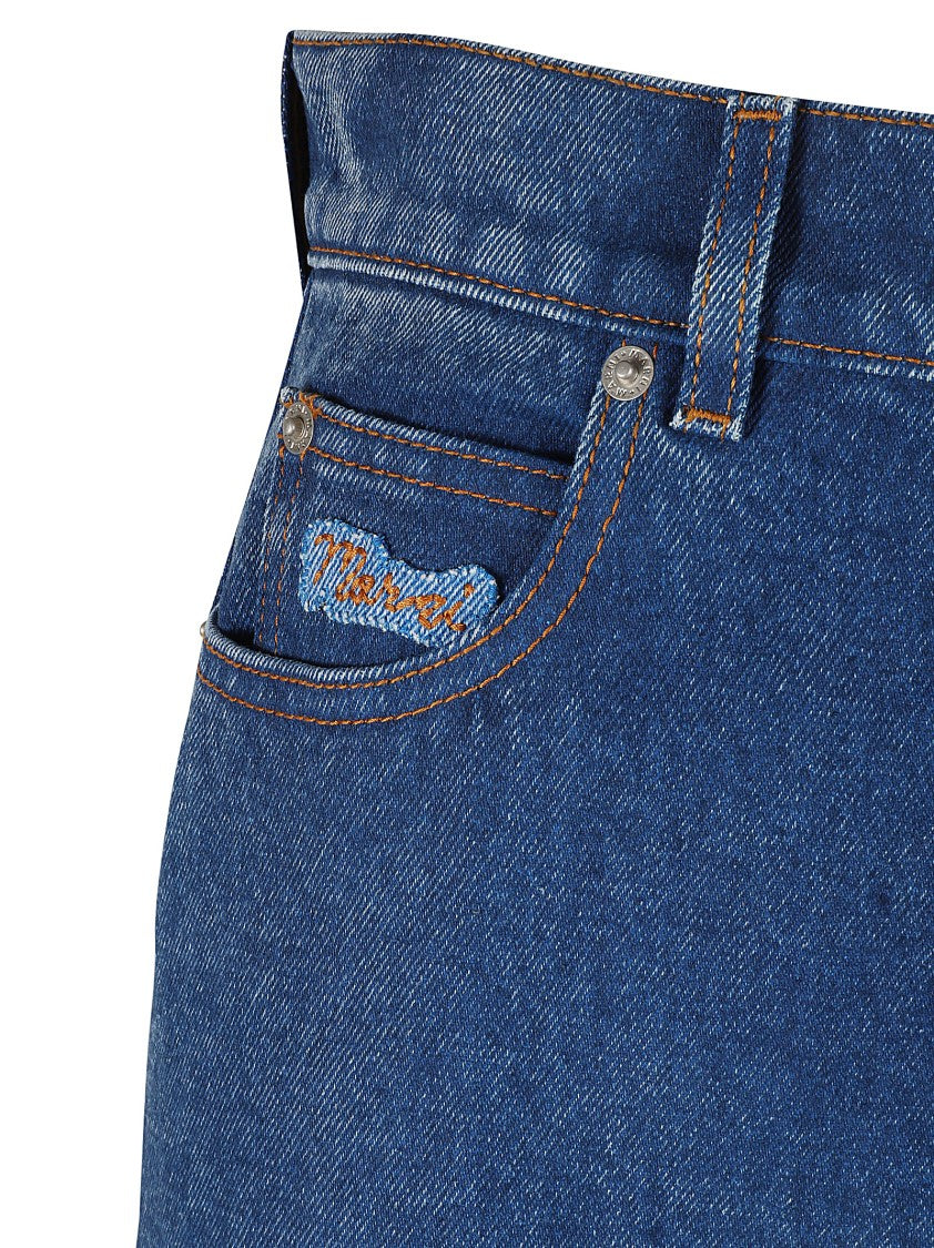 Marni High-Waisted Wide-Leg Jeans With Embroidered Logo