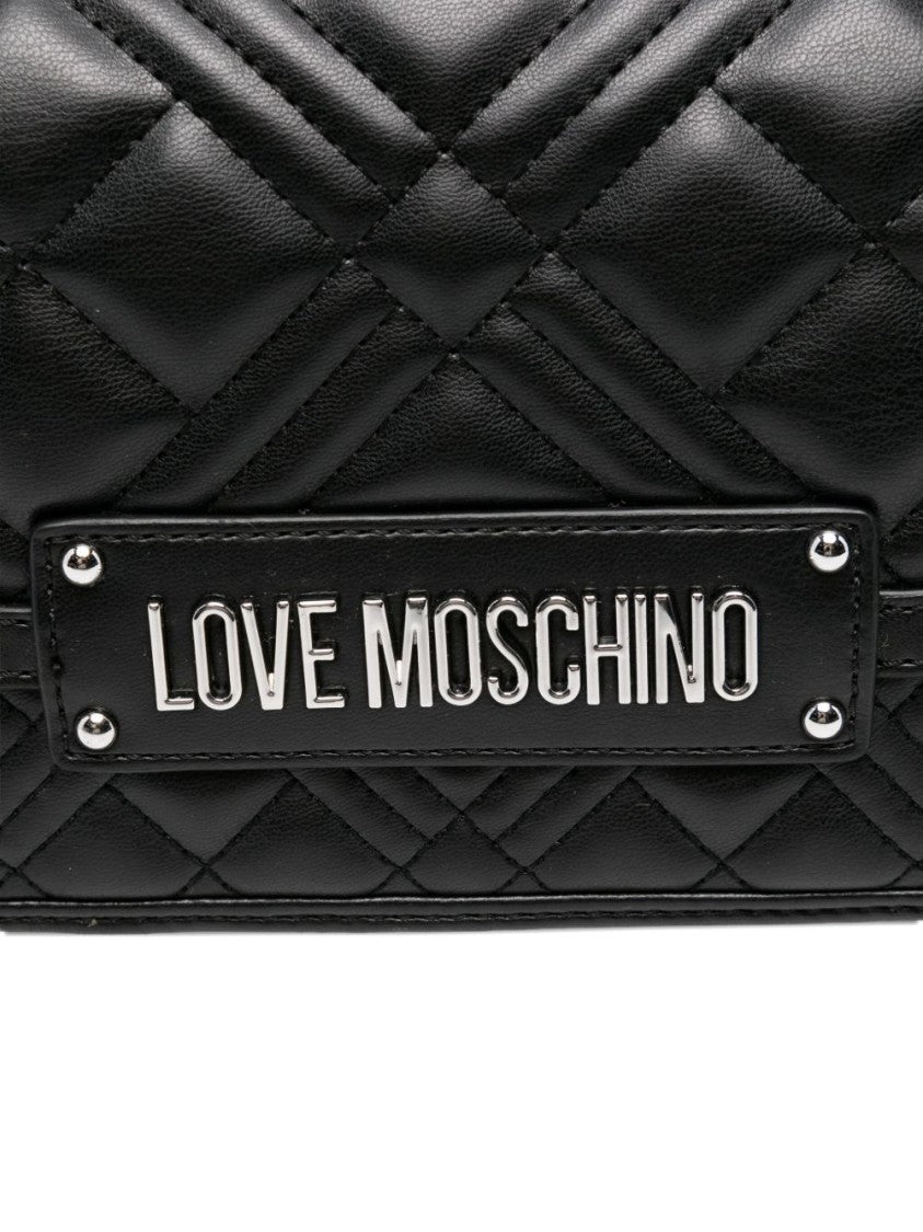 Love Moschino Quilted Black And Silver Shoulder Bag