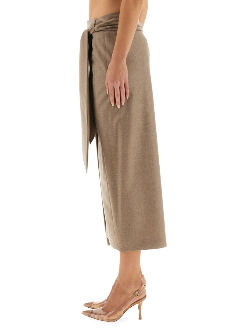 Max Mara Midi Wrap Skirt With Side Tie Detail In Cashmere Blend