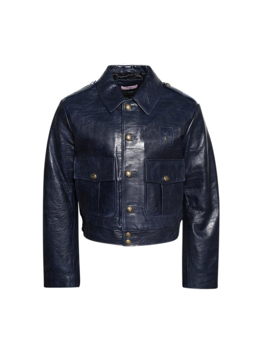 Martine Rose Uniform Leather Jacket - Navy Blue