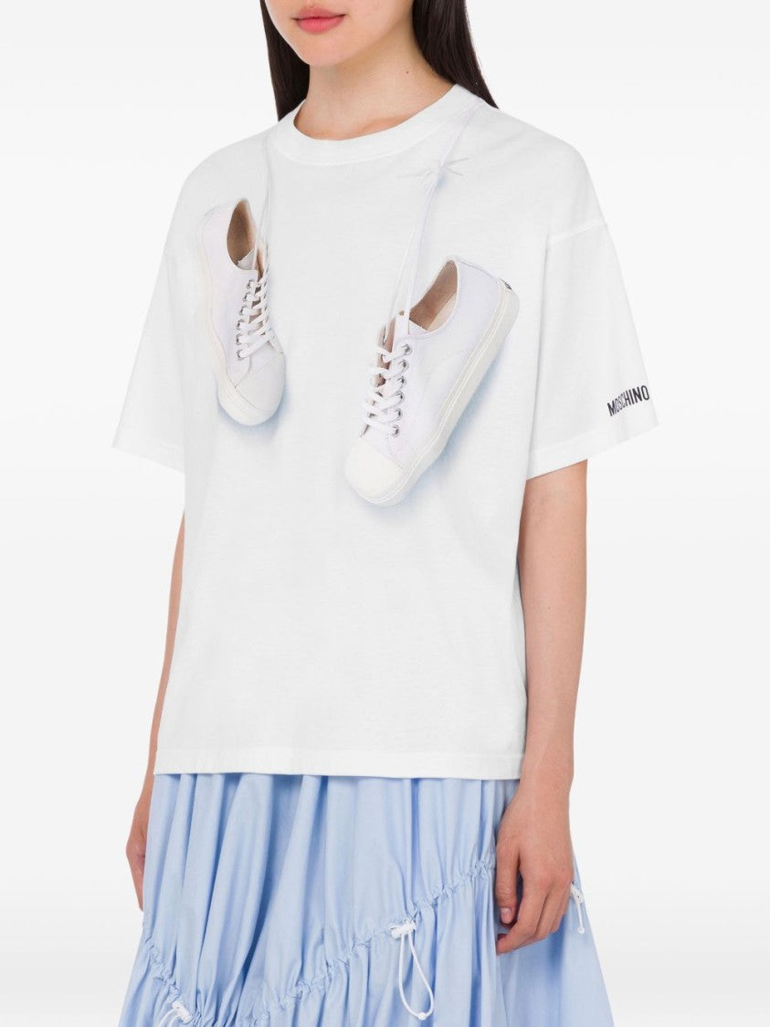 Moschino White Silk And Nylon Button Top
