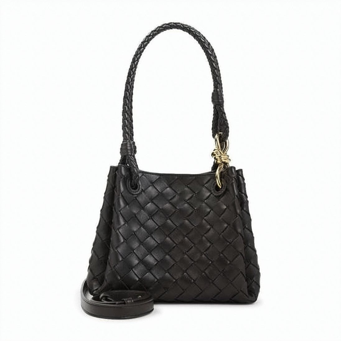 Bottega Veneta Woven Lambskin Leather Small Shoulder Bag With Braided Handles