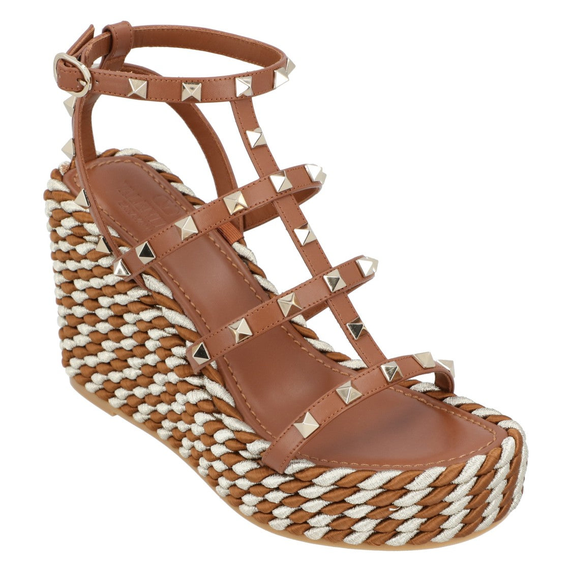 Valentino Rockstud Calfskin Wedges With Straps