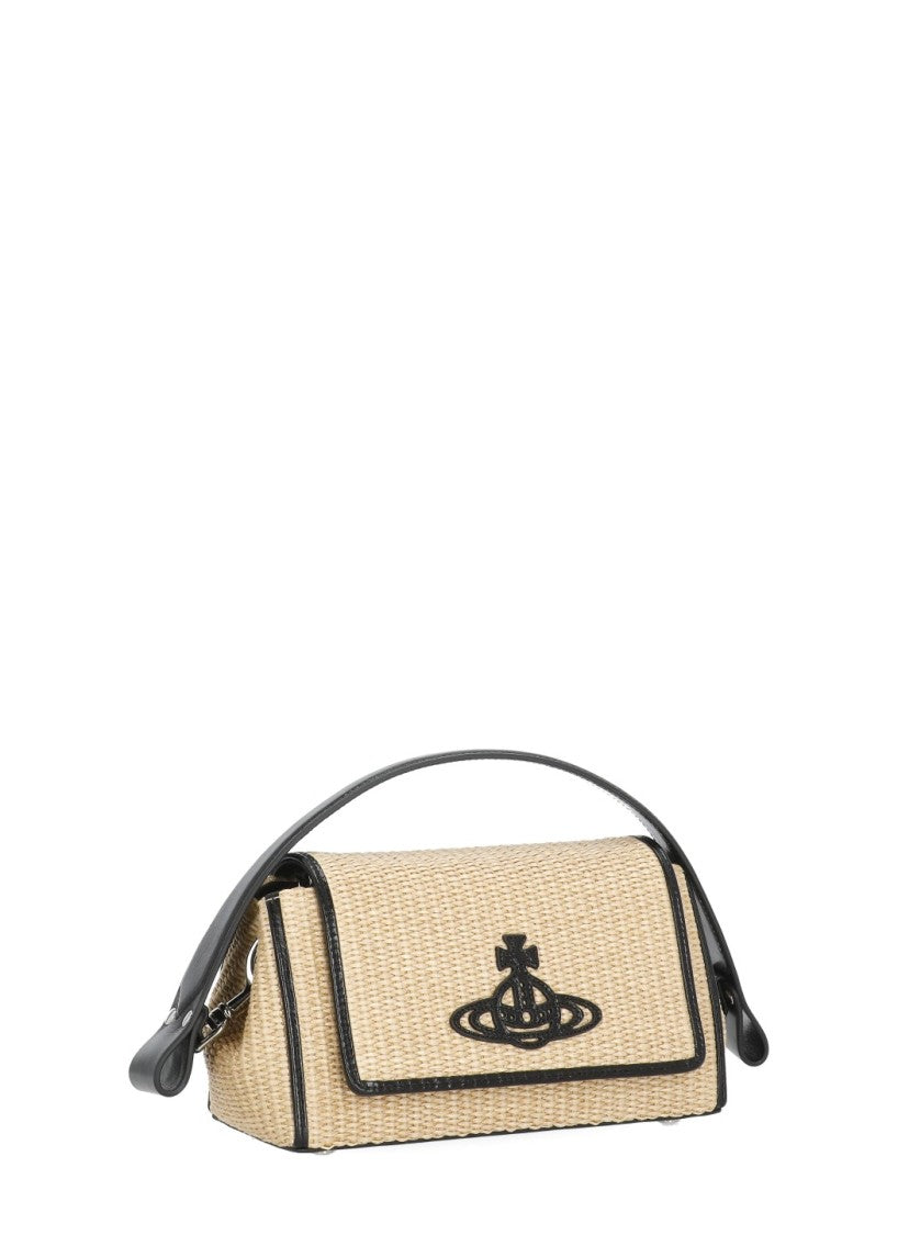 Vivienne Westwood Medium Woven Rafia Shoulder Bag With Orb Logo And Versatile Straps