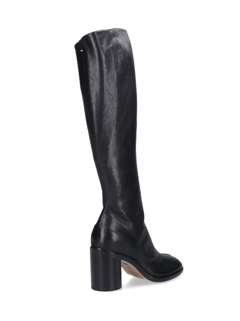 Maison Margiela Knee-High Split-Toe Black Leather Boots