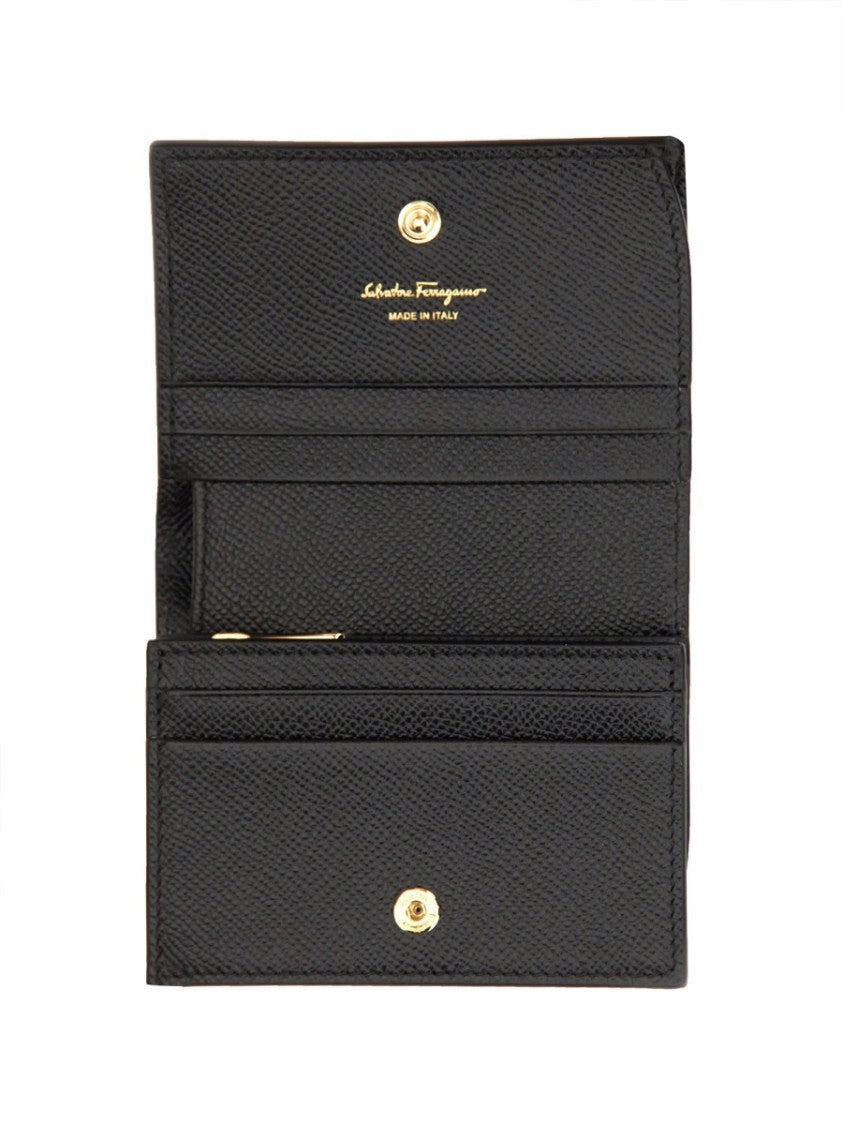 Ferragamo Compact Textured Wallet With Metallic Logo And Bow Detail