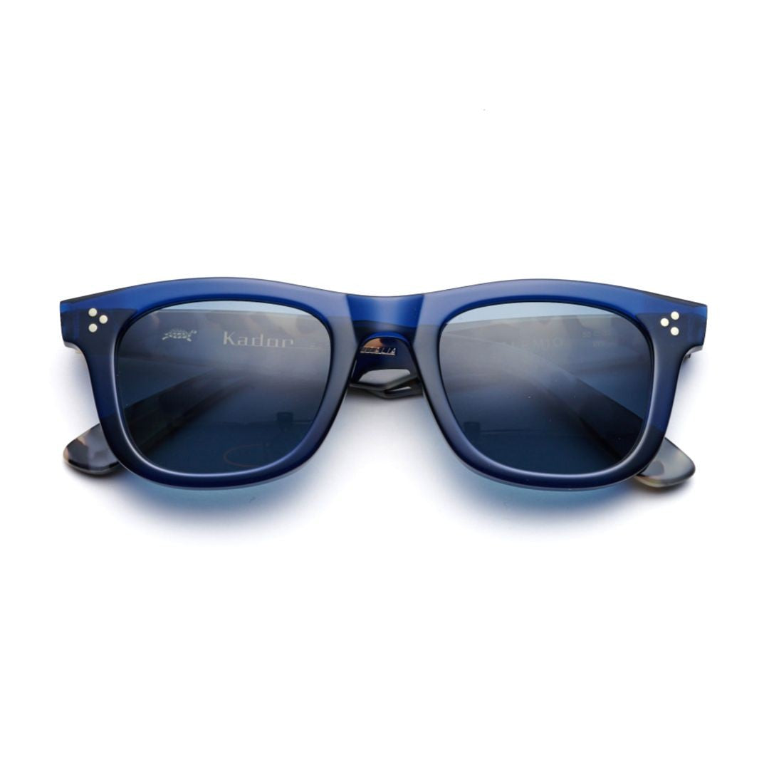 Kador Solemio Rectangular Deep Blue Sunglasses With Tortoiseshell Temples