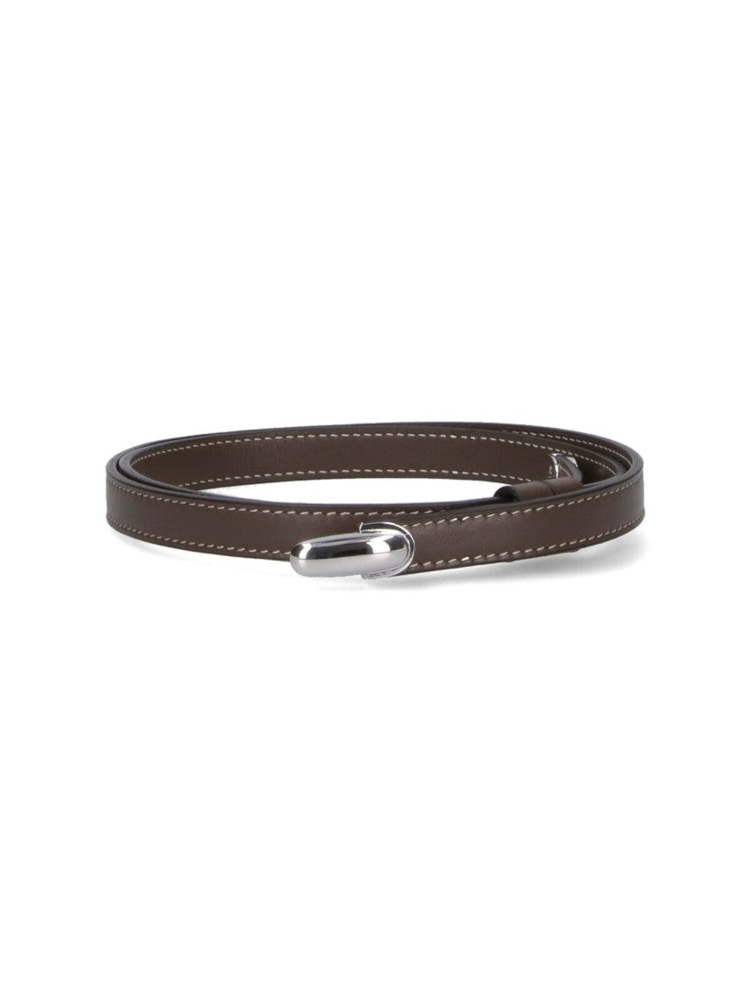 Savette Slim Brown Belt With White Stitching