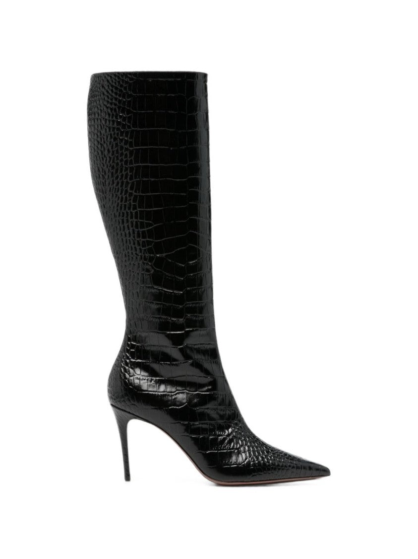 Paris Texas Crocodile-Effect Side Zipper Silk-Nylon Boots