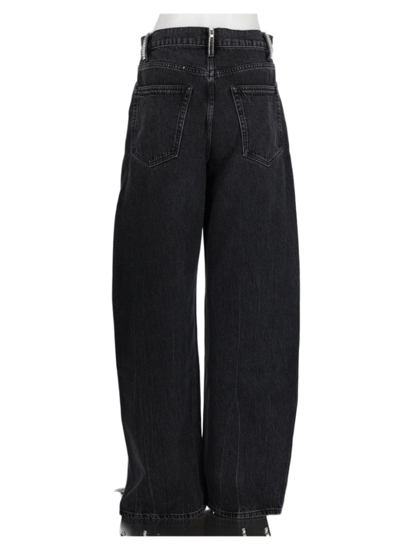 Alexander Wang Grey Distressed High-Waisted Cotton Wide-Leg Jeans