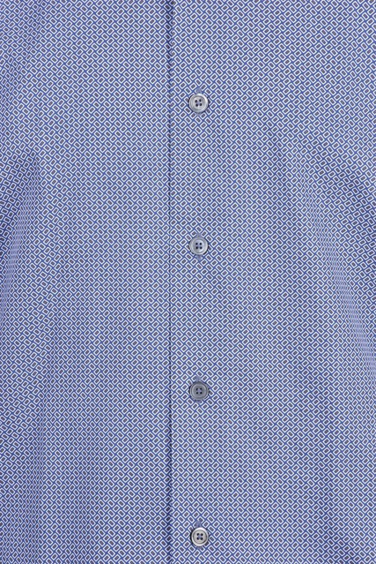 Himon's Blue Brown Geometric Cotton Shirt