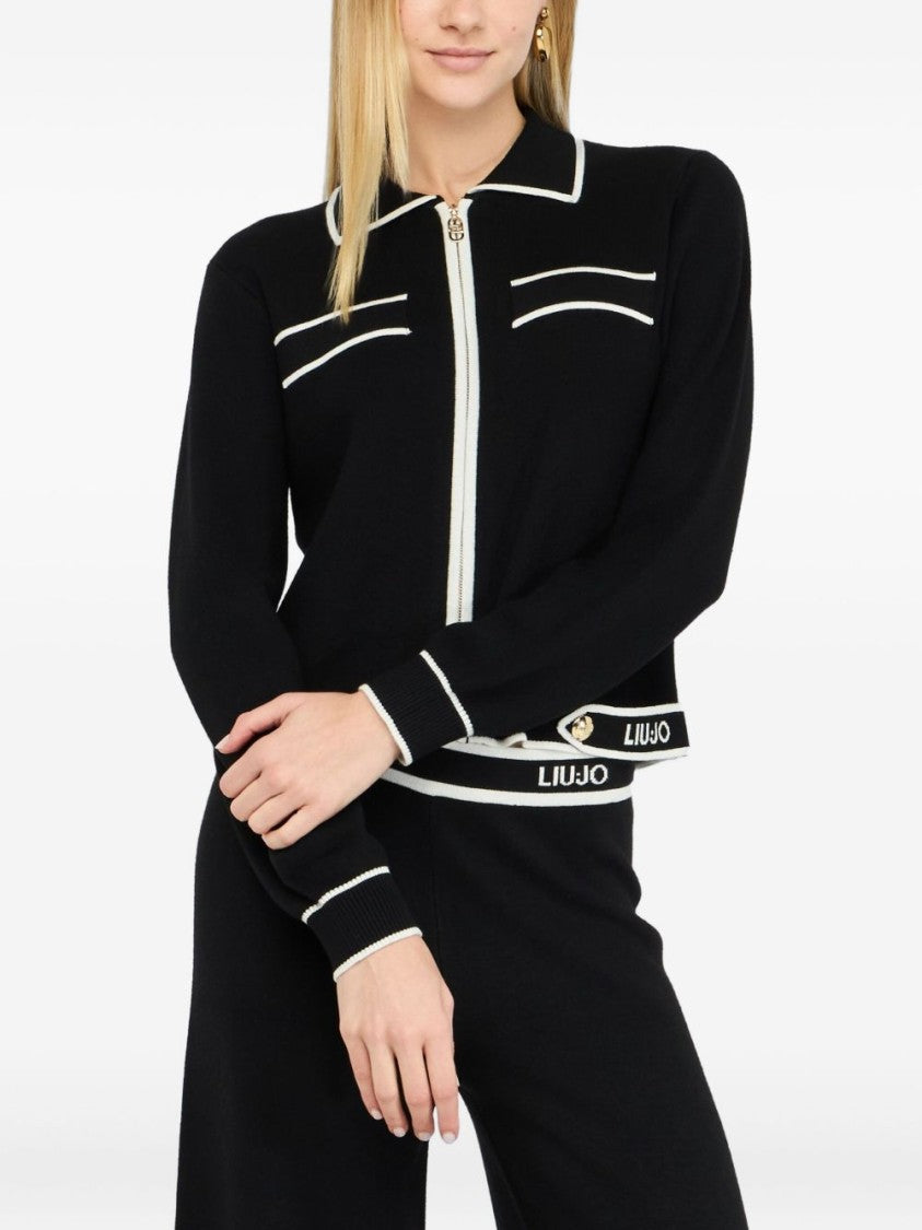 Liu Jo Black Zip-Up Sweater With Classic Collar