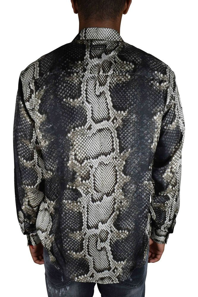 Roberto Cavalli Python Print Silk Shirt With Classic Collar