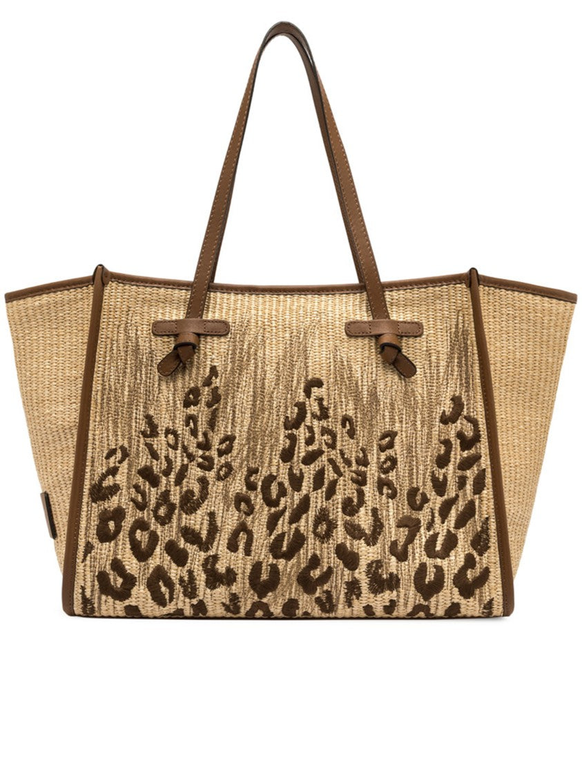 Gianni Chiarini Marcella Woven Straw Leopard Print Tote