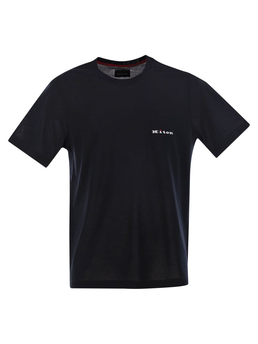 Kiton Crew-Neck Cotton T-Shirt With Signature Logo