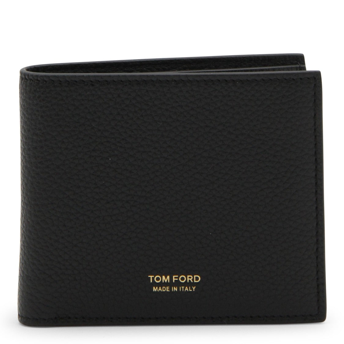 Tom Ford Textured Black Leather Bifold Wallet With Gold Embossed Logo