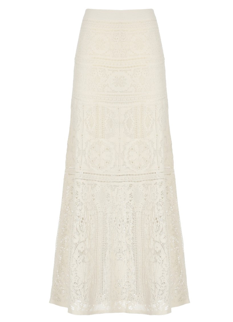 D. Exterior Ivory Midi Skirt With Intricate Lace Design