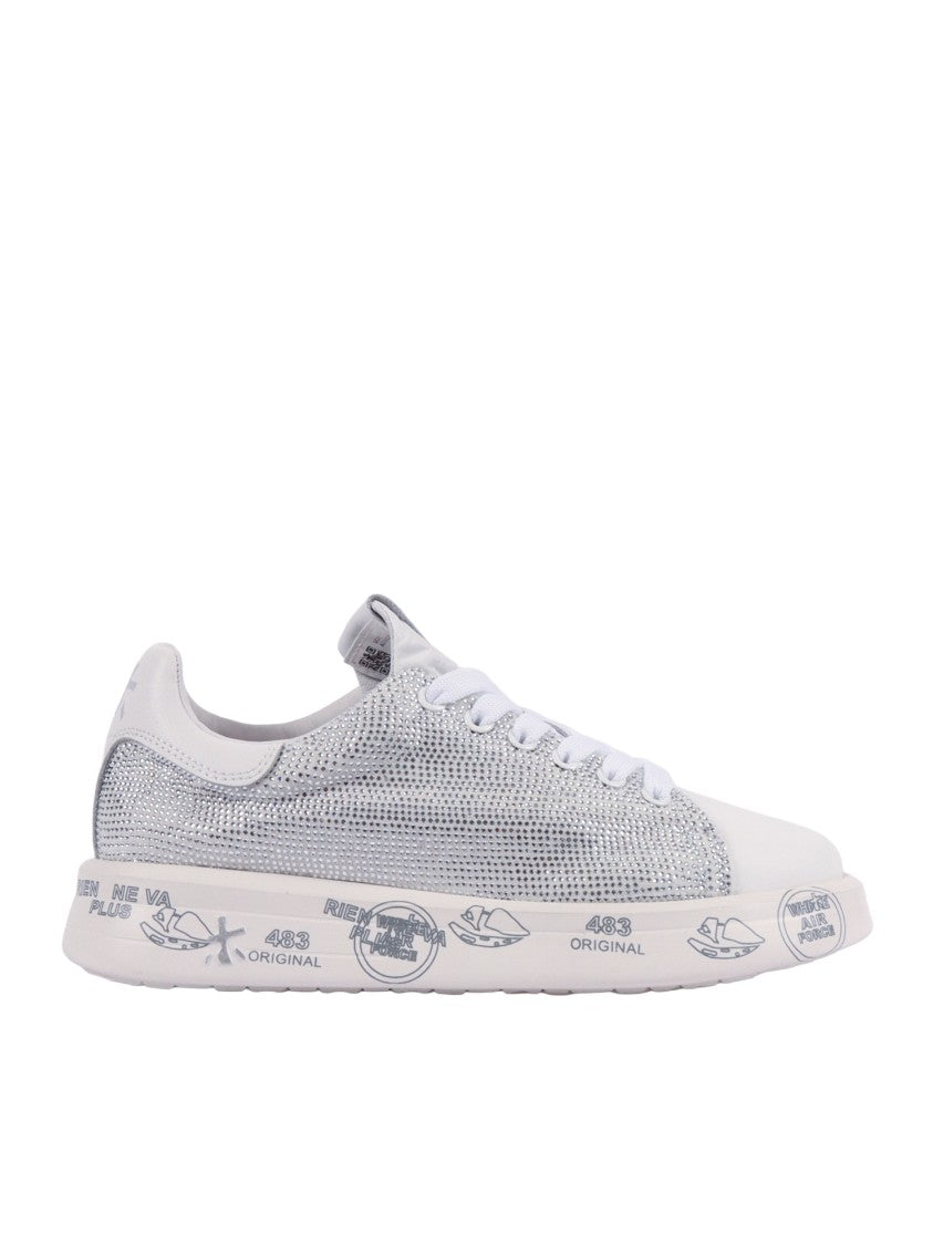 Premiata White Sneakers With Metallic Heel Accent