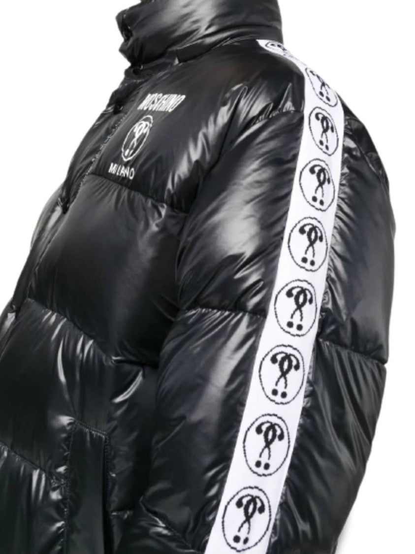 Moschino Glossy Quilted Down Jacket With High Collar And Logo Detail