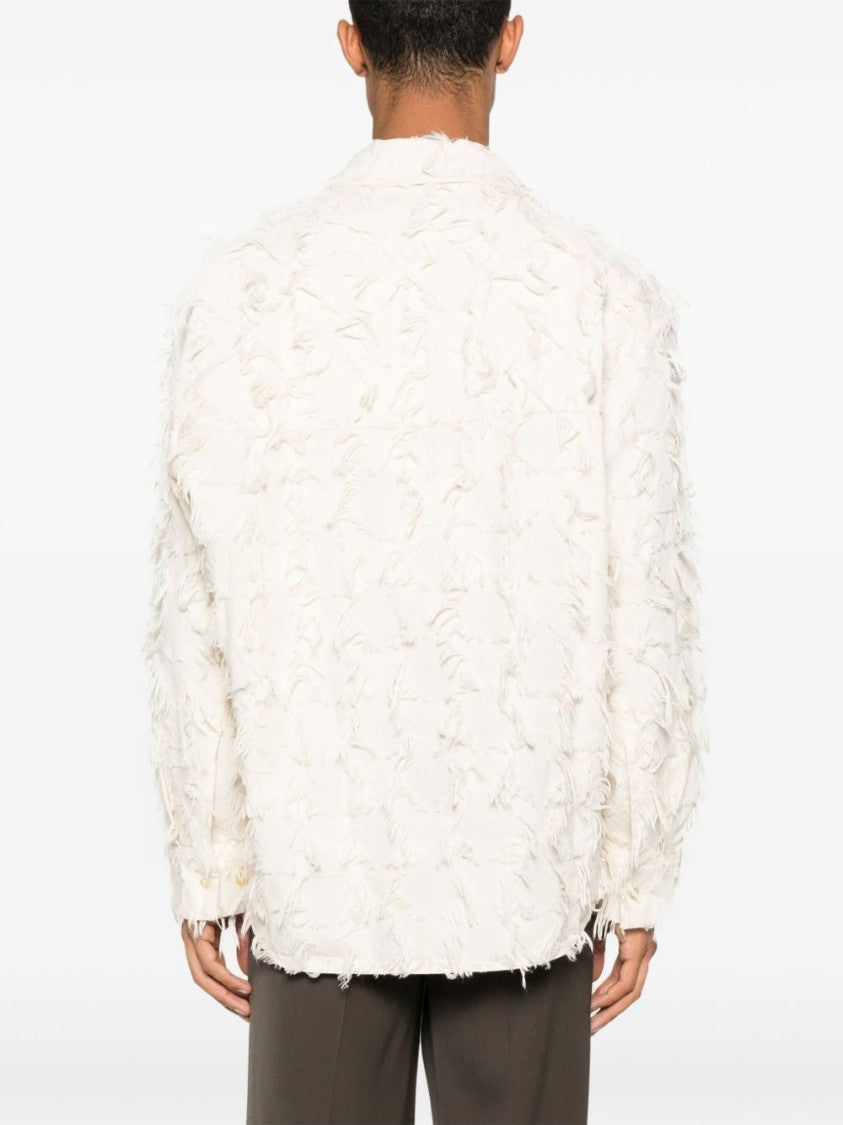 Séfr Off-White Embroidered Shirt With Fringed Edges