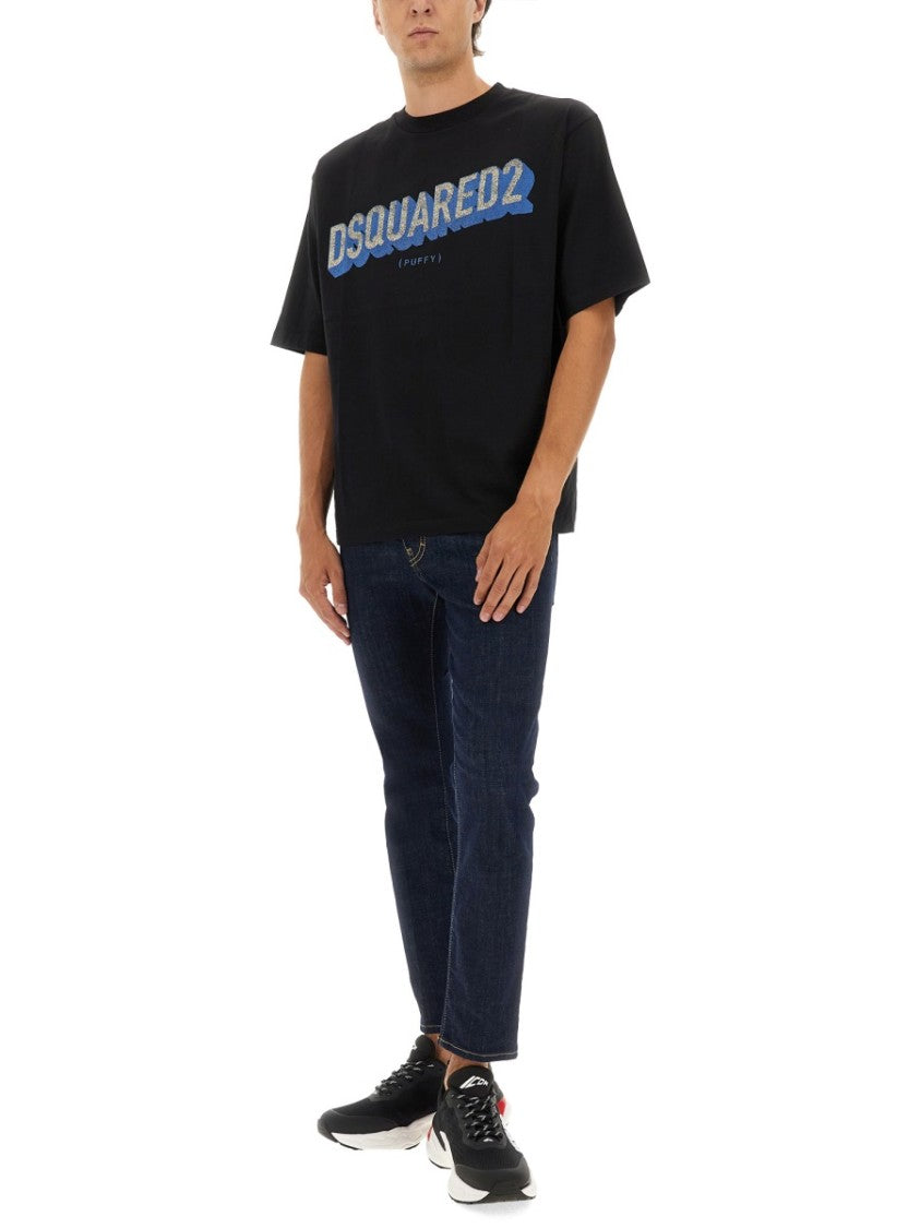 Dsquared2 Short-Sleeve T-Shirt With Puffy Logo In Blue