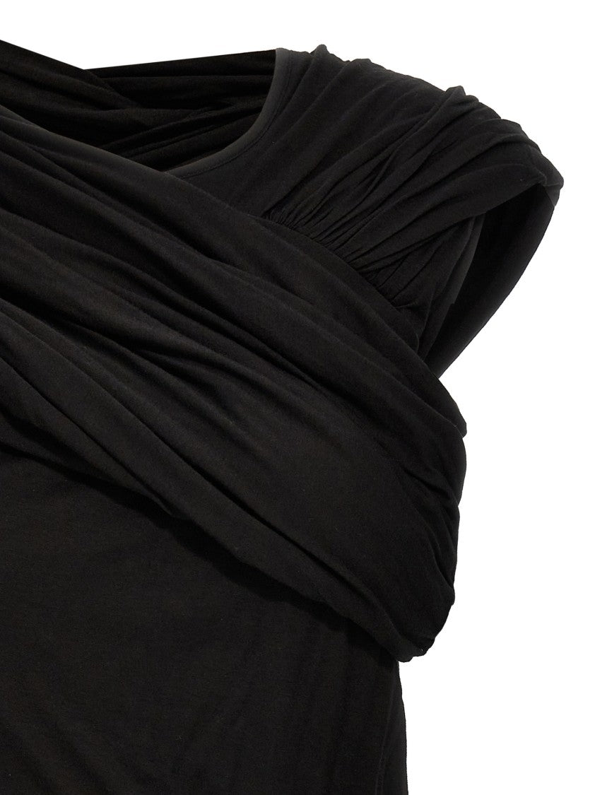 Rick Owens Draped Black Cotton Top With Design