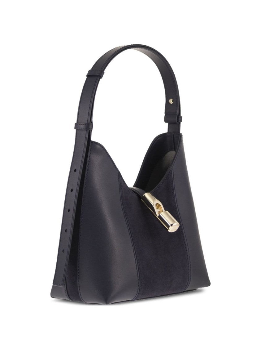 Furla Black Structured Leather-Suede Handbag