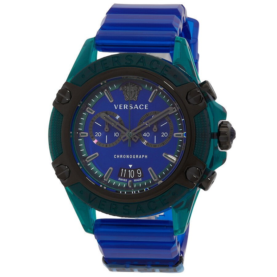 Versace Greca Logo 38Mm Women's Analog Watch With Blue Leather Strap