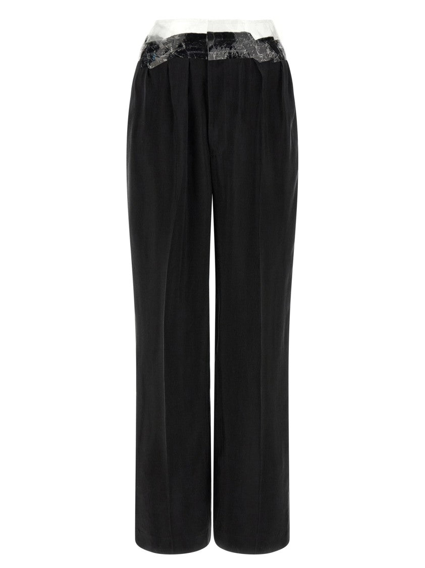 Maison Margiela Fluid Cupro Wide Leg Pants With Signature Stitches And Transparent Tape