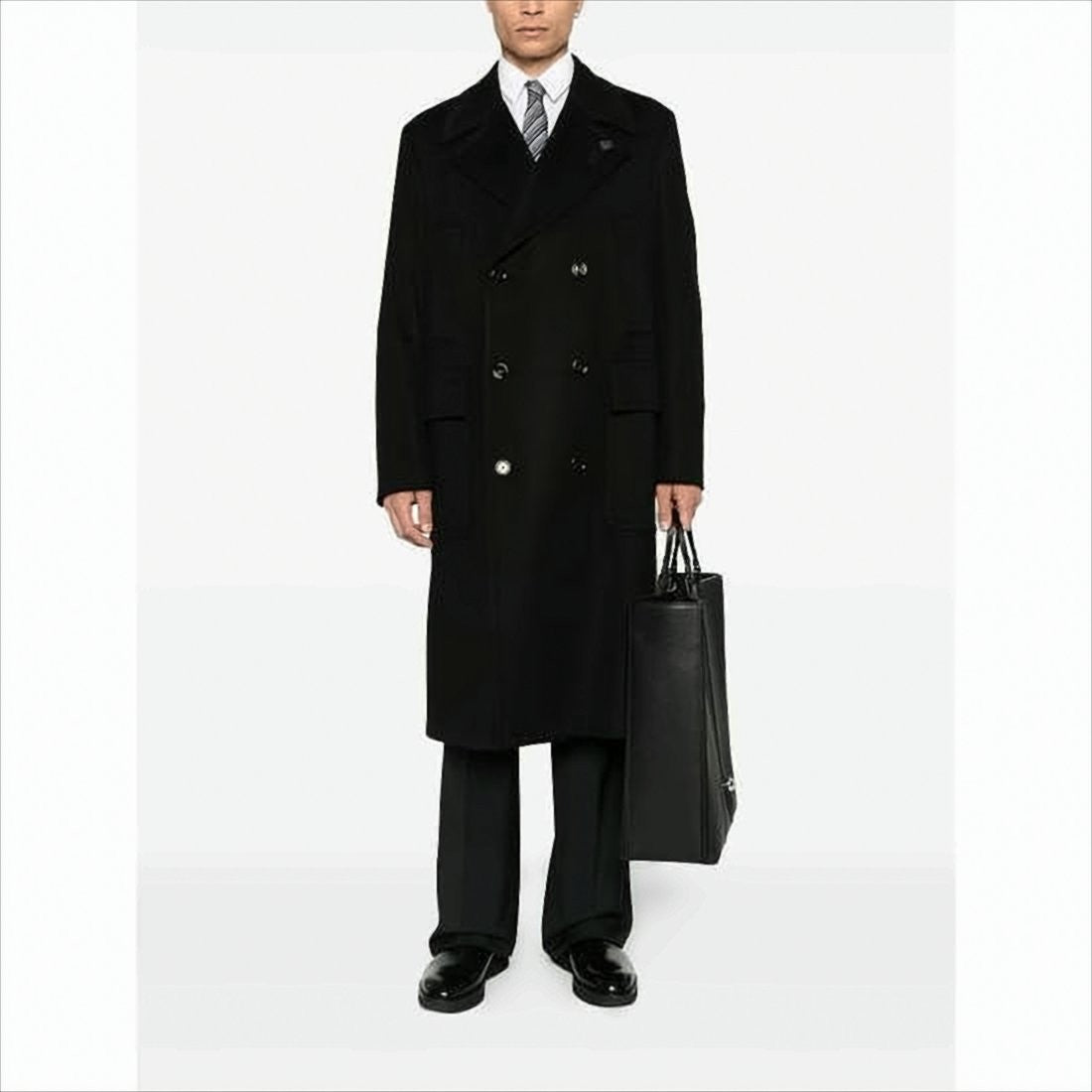 Lardini Double-Breasted Wool Coat With Floral Pin Detail