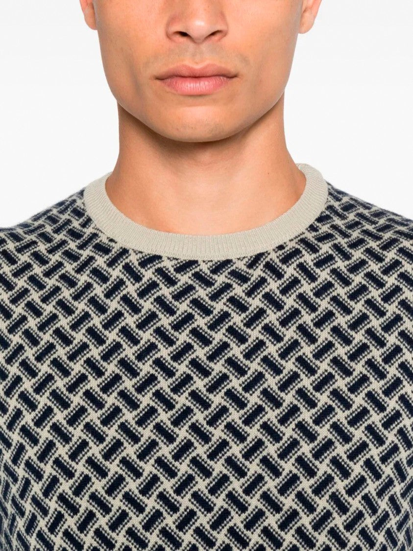 Drumohr Herringbone Pattern Cashmere Crew-Neck Sweater