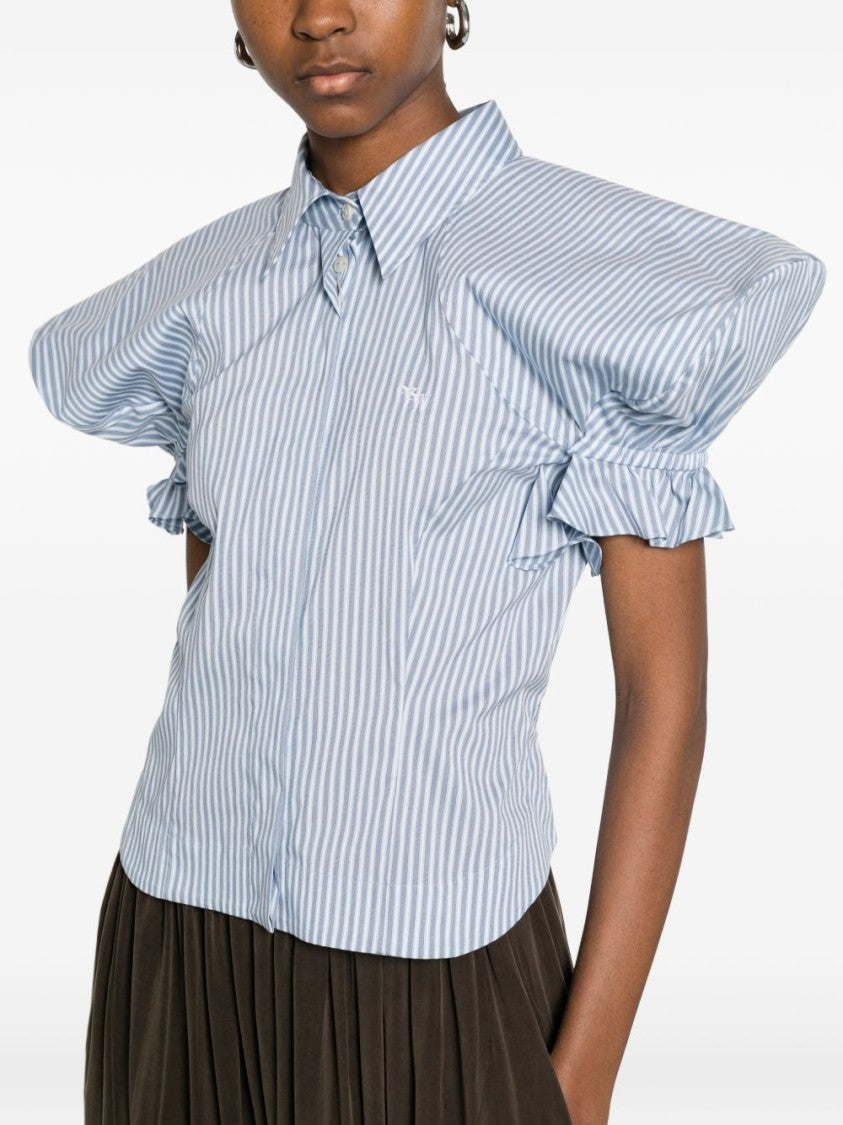 Vivienne Westwood Blue Striped Gathered Sleeve Button Top