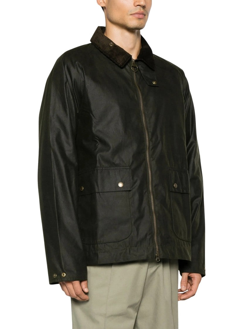 Barbour Short Waxed Jacket With High Collar And Flap Pockets