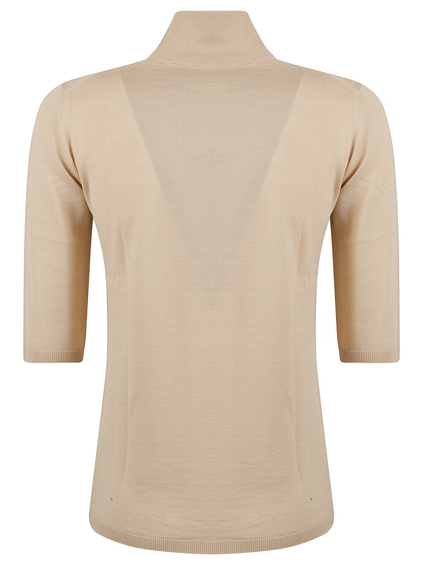 Max Mara High Neck Short Sleeve Virgin Wool Sweater