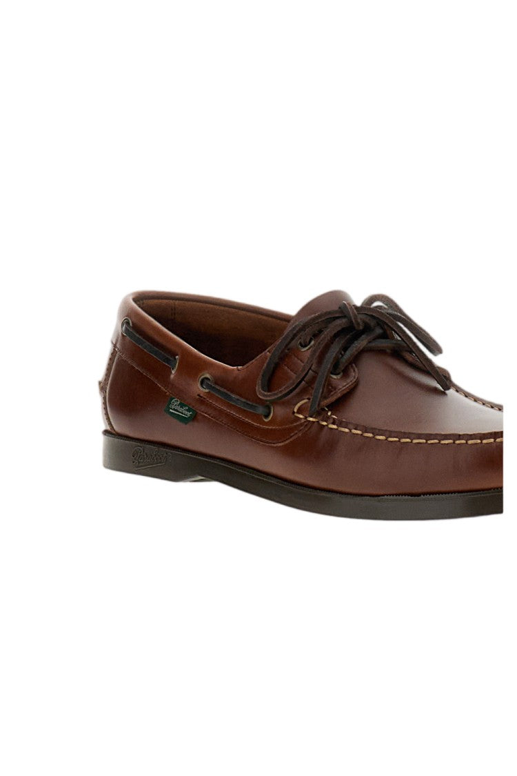 Paraboot Brown Leather Boat Shoes With 360° Lacing