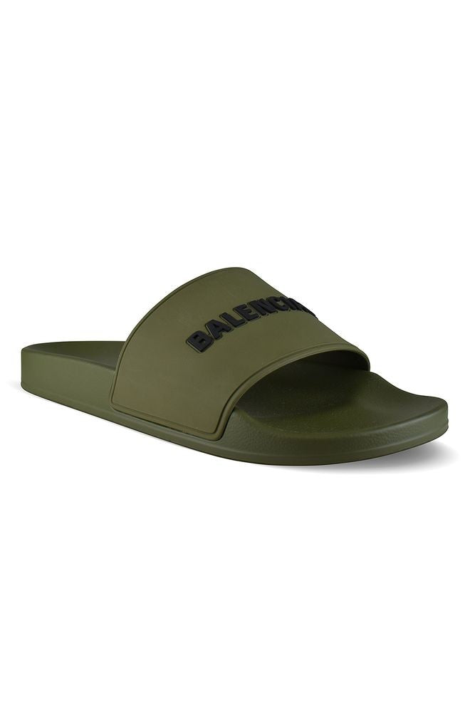 Balenciaga Khaki Green Rubber Pool Slippers