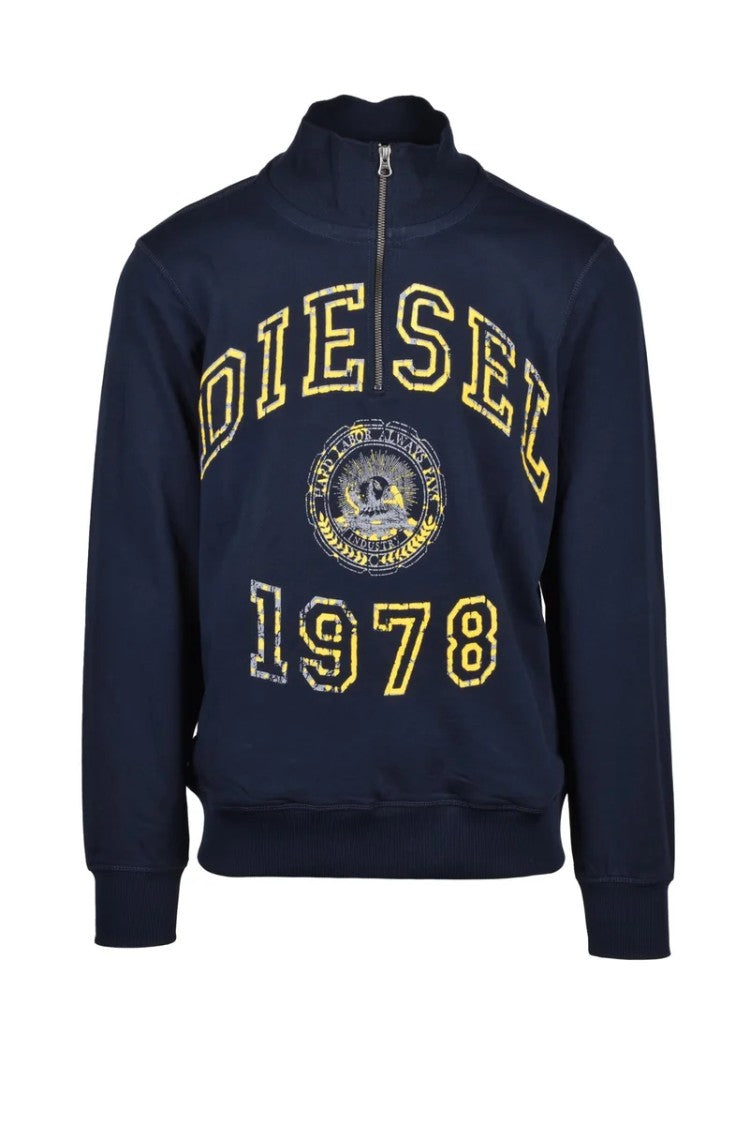Diesel Blue/Yellow Cotton Men's Zip Hoodie