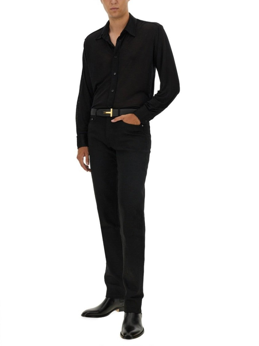 Tom Ford Black Silk Shirt With Classic Collar
