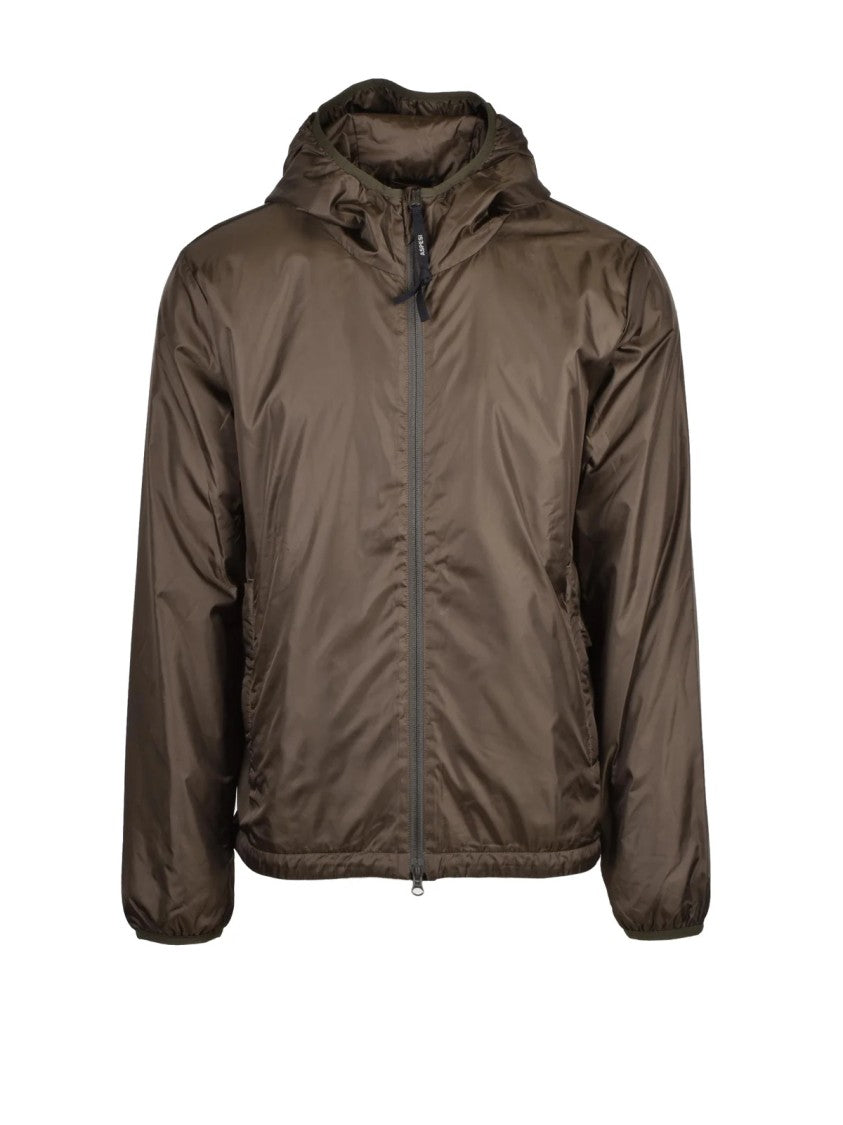 Aspesi Lightweight Green Nylon Jacket With Zip Closure And Attached Hood