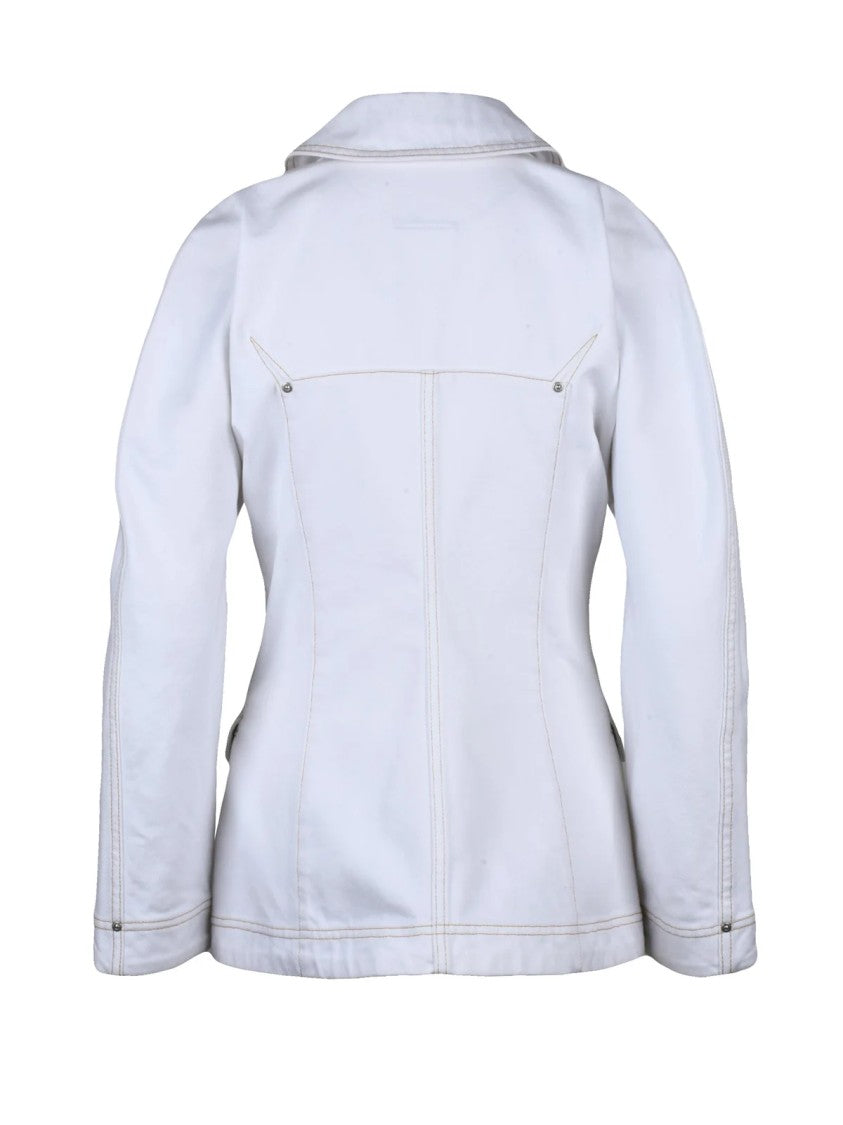 Givenchy White Fitted Spear Collar Cotton Denim Coat