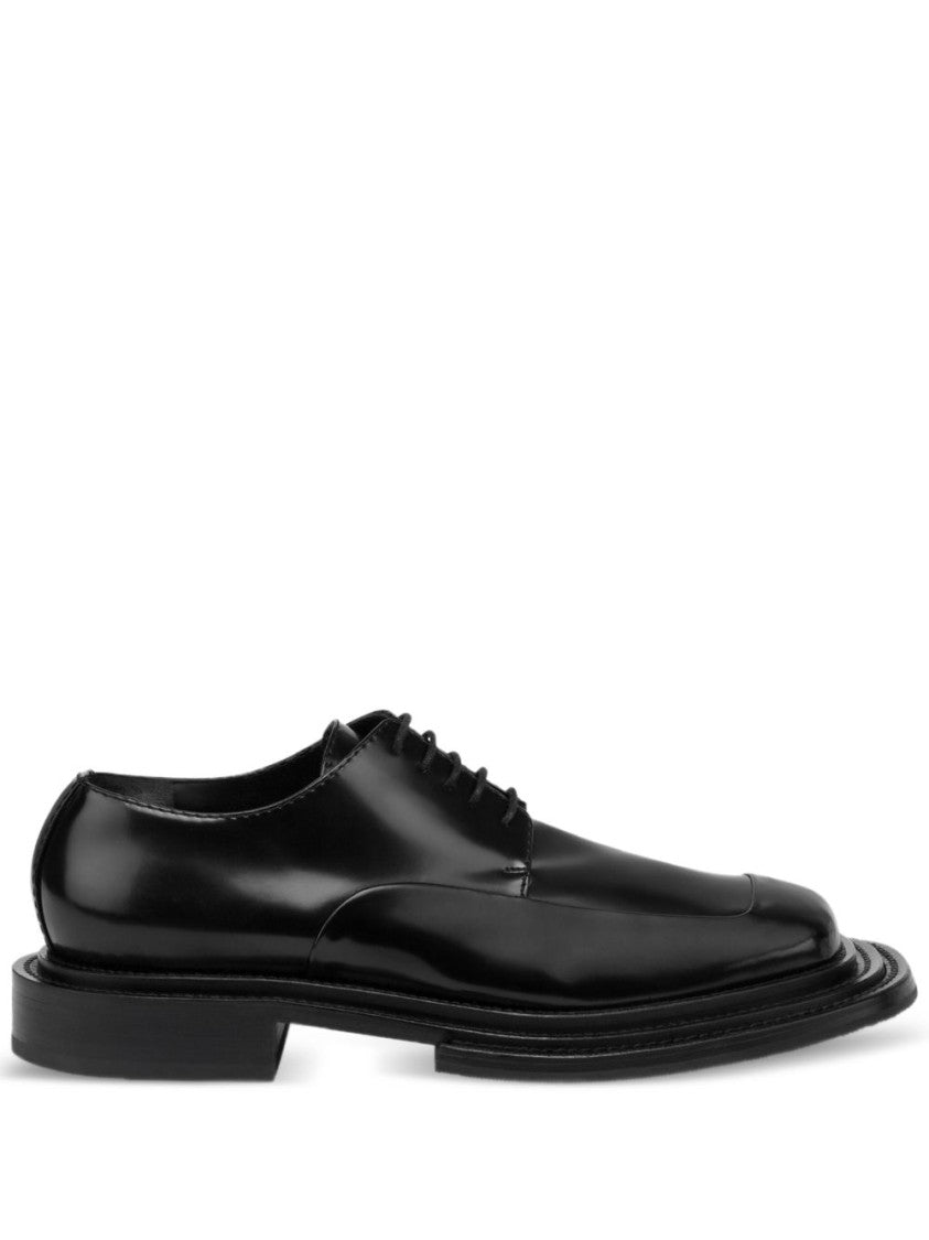 Moschino Lace-Up Black Calf Leather Flat Shoes