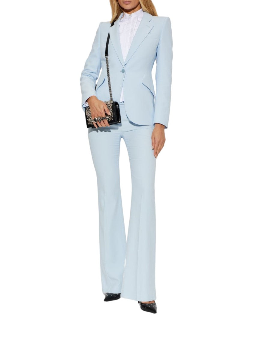 Alexander Mcqueen Powder Blue Blazer And Fit-Flare Trousers Set