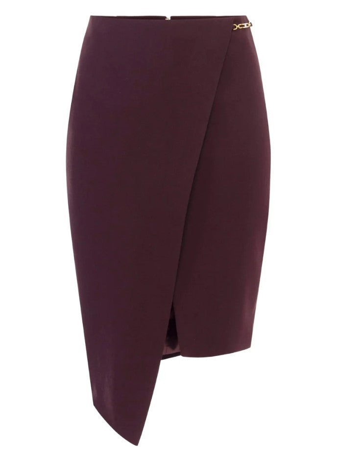 Elisabetta Franchi Burgundy Wraparound Skirt With Asymmetric Hem