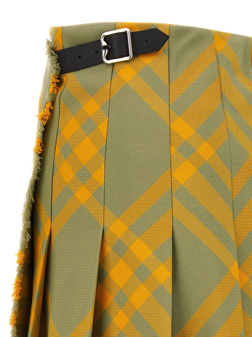 Burberry Check Print Wool Blend Kilt Skirt