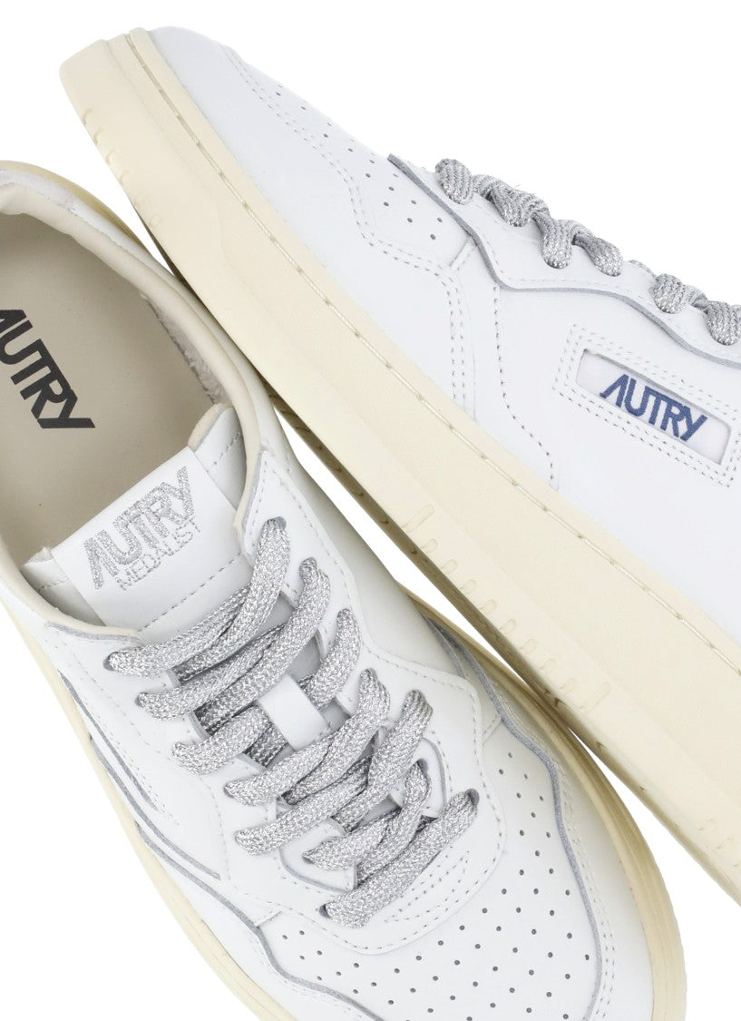 Autry White Smooth Leather Sneakers With Lurex Detailing