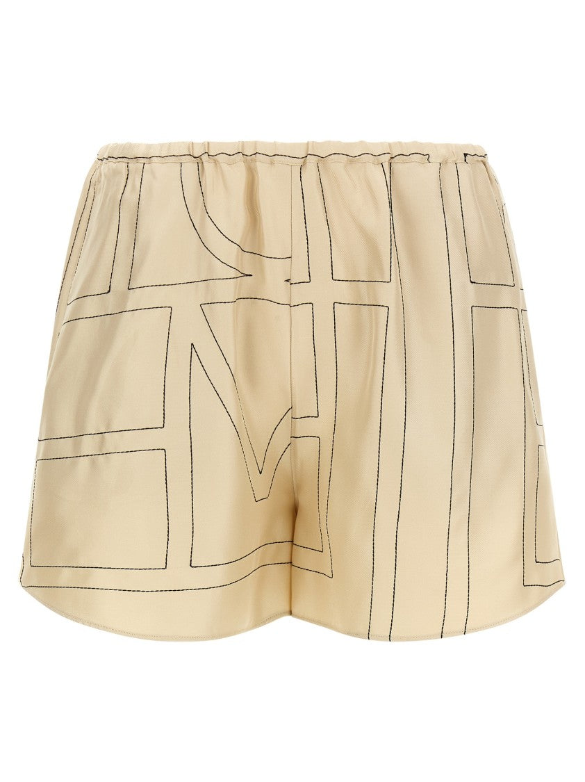 Totême Embroidered Silk Twill Pajama Shorts With Elastic Waistband