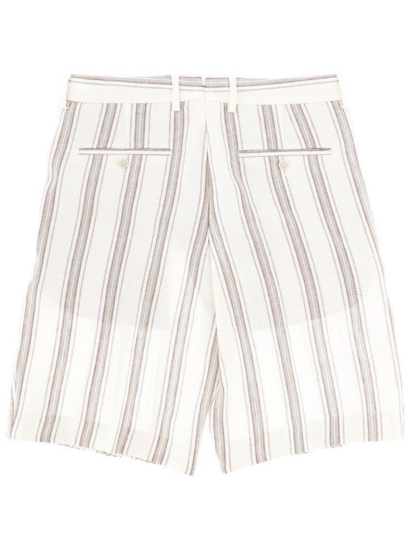 Boss Camel Neutral Vertical Stripes Tailored Linen Shorts