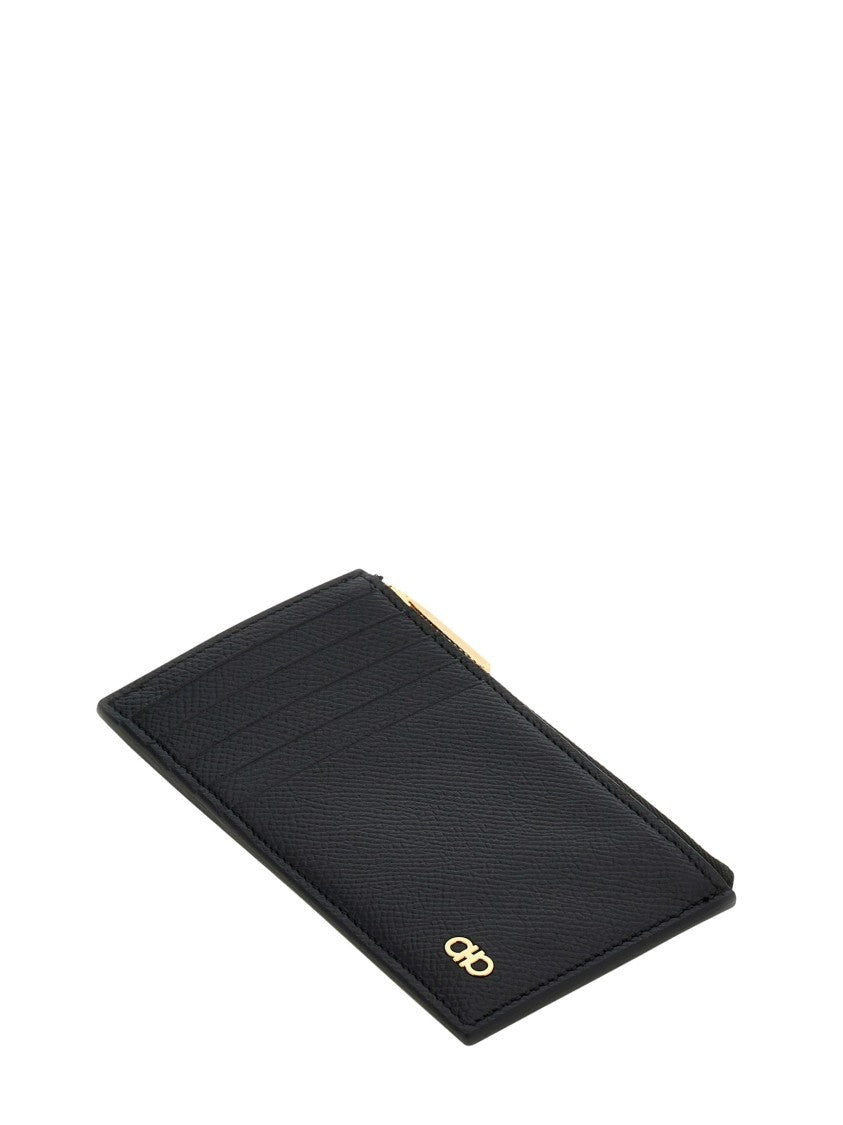 Ferragamo Textured Micro Gancio Wallet With Zipper Compartment