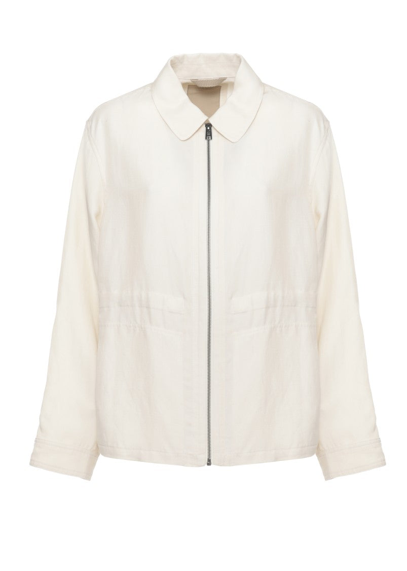 Woolrich Minimalist Ivory Linen Blend Jacket With Zip Closure