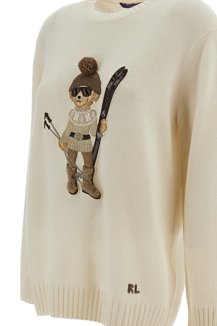 Ralph Lauren Collection White Holiday Polo Bear Cashmere Crewneck Sweater